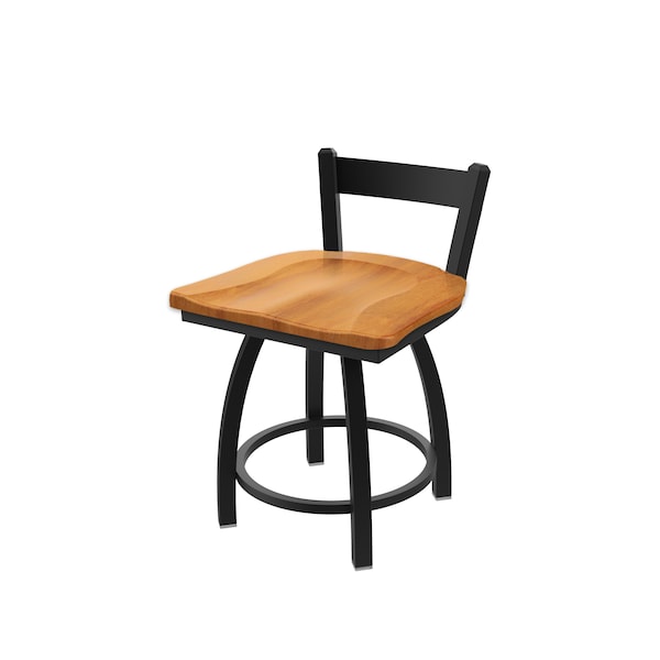 18" Low Back Swivel Vanity Stool, Black Wrinkle, Med Maple Seat